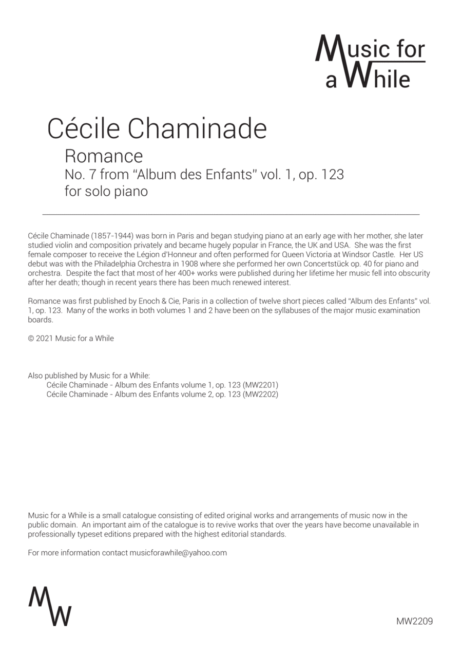 Cécile Chaminade - Romance op. 123 no. 7 for solo piano Piano Solo scores gallery preview page 1