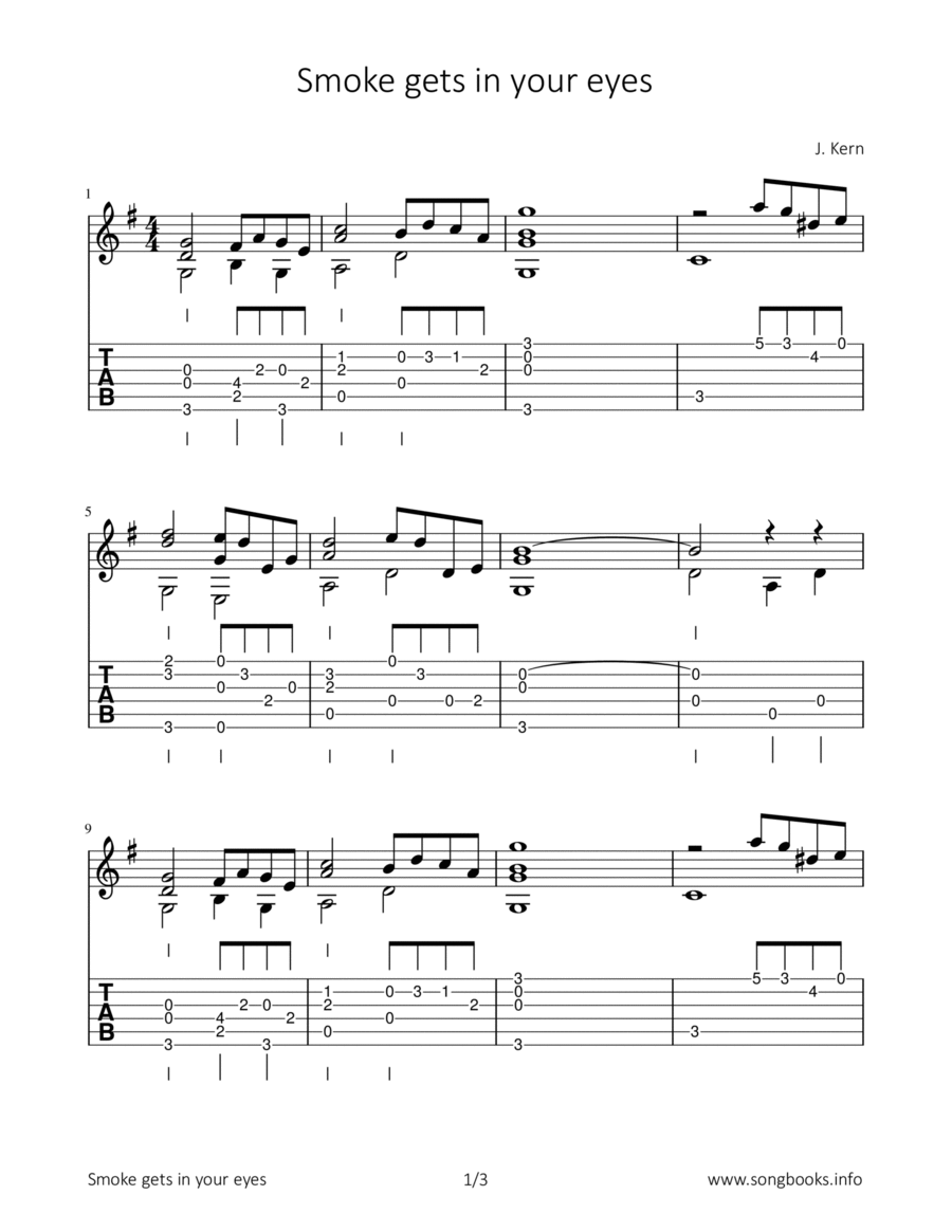 Smoke gets in your eyes Guitar Solo scores gallery preview page 1
