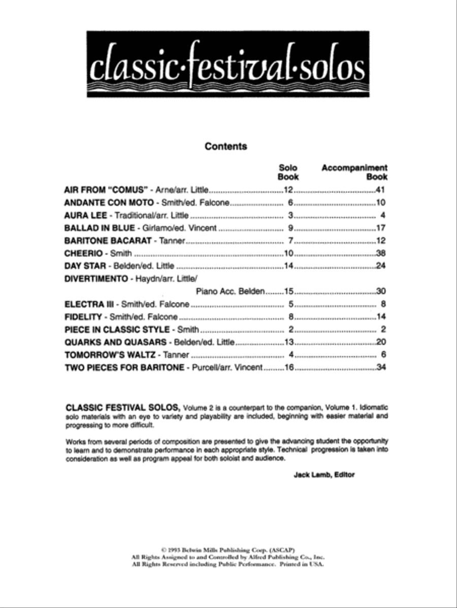 Classic Festival Solos (Baritone B.C.), Volume 2 Baritone Horn BC scores gallery preview page 2