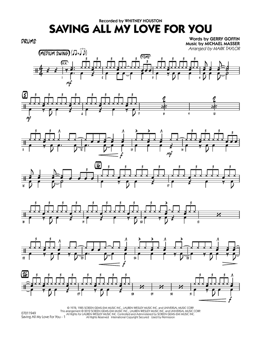 Saving All My Love for You - Drums Jazz Ensemble scores gallery preview page 1