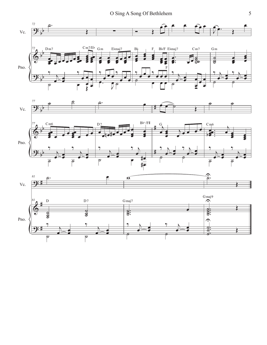 O Sing A Song Of Bethlehem (Cello solo and Piano) Piano scores gallery preview page 6