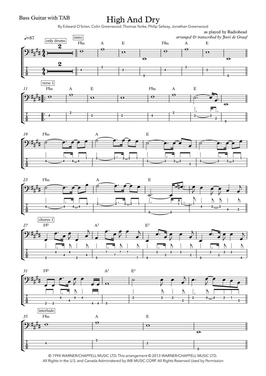 High And Dry Bass Guitar scores gallery preview page 1