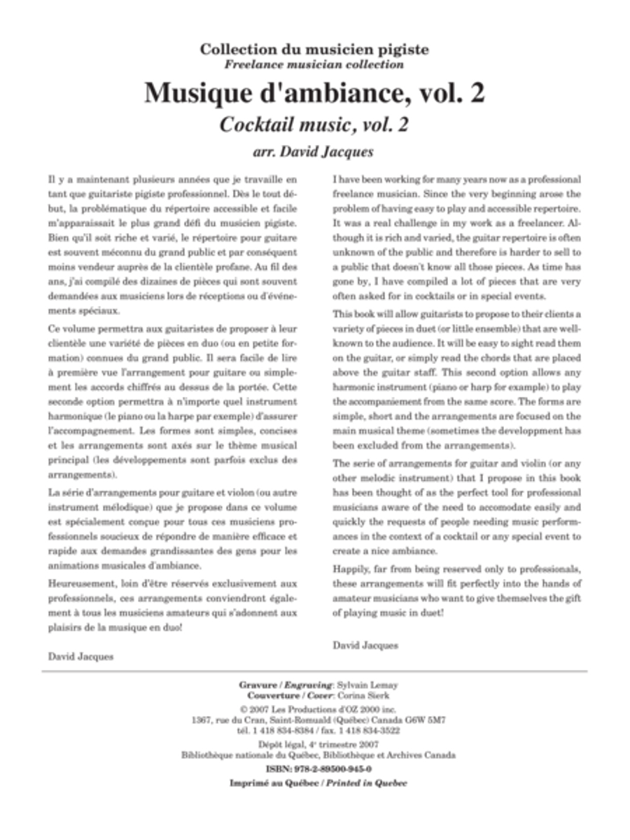 Collection du musicien pigiste, Musique d'ambiance, vol. 2 Violin scores gallery preview page 1