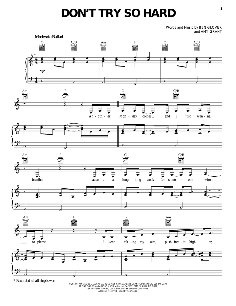 Don't Try So Hard Piano, Vocal, Guitar scores gallery preview page 1
