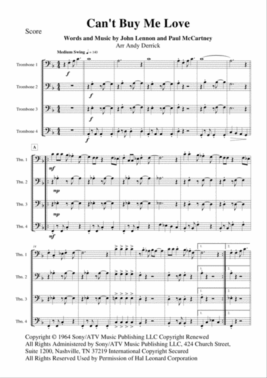 Can't Buy Me Love Brass Ensemble scores gallery preview page 1
