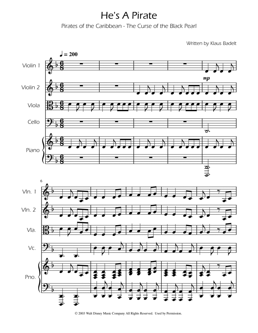 He's A Pirate String Quartet scores gallery preview page 1