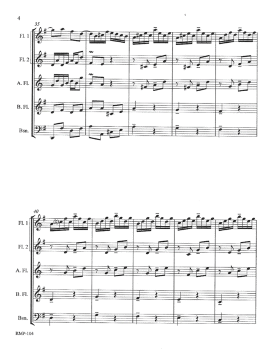 Bach - Trio Sonata No. 6 in G Major - Full Score - Flute1-2-3-AltoFl-Oboe-Bassoon Woodwind Trio scores gallery preview page 4