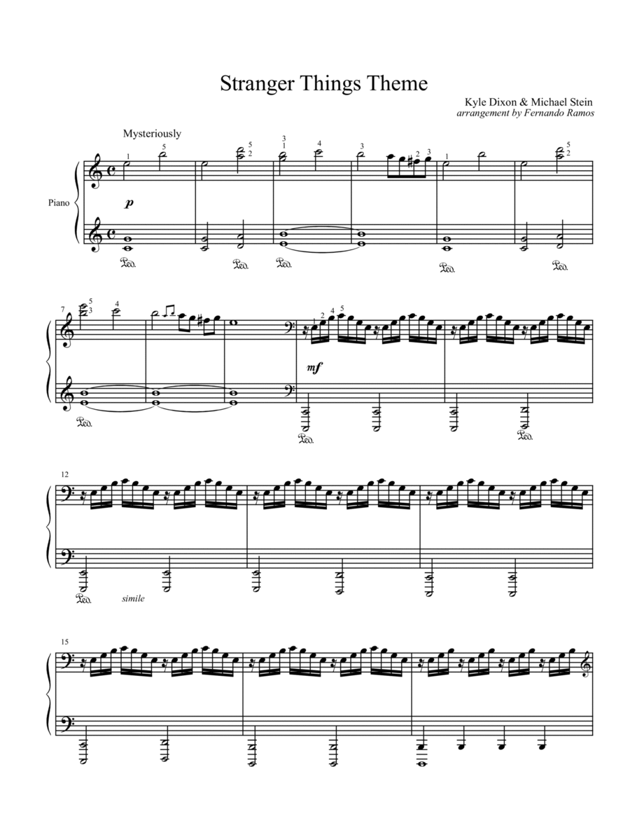 Stranger Things Main Title Theme Piano Solo scores gallery preview page 1