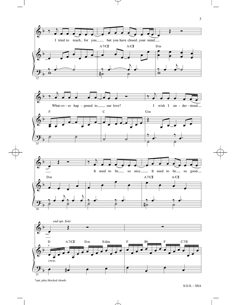 S.O.S. (arr. Audrey Snyder) SSA scores gallery preview page 2