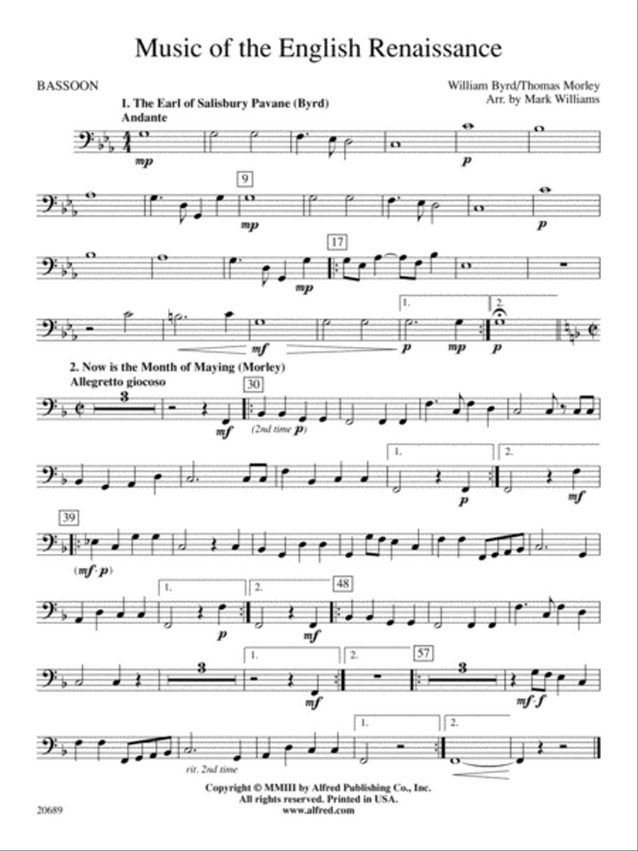 Music of the English Renaissance: Bassoon Concert Band scores gallery preview page 1