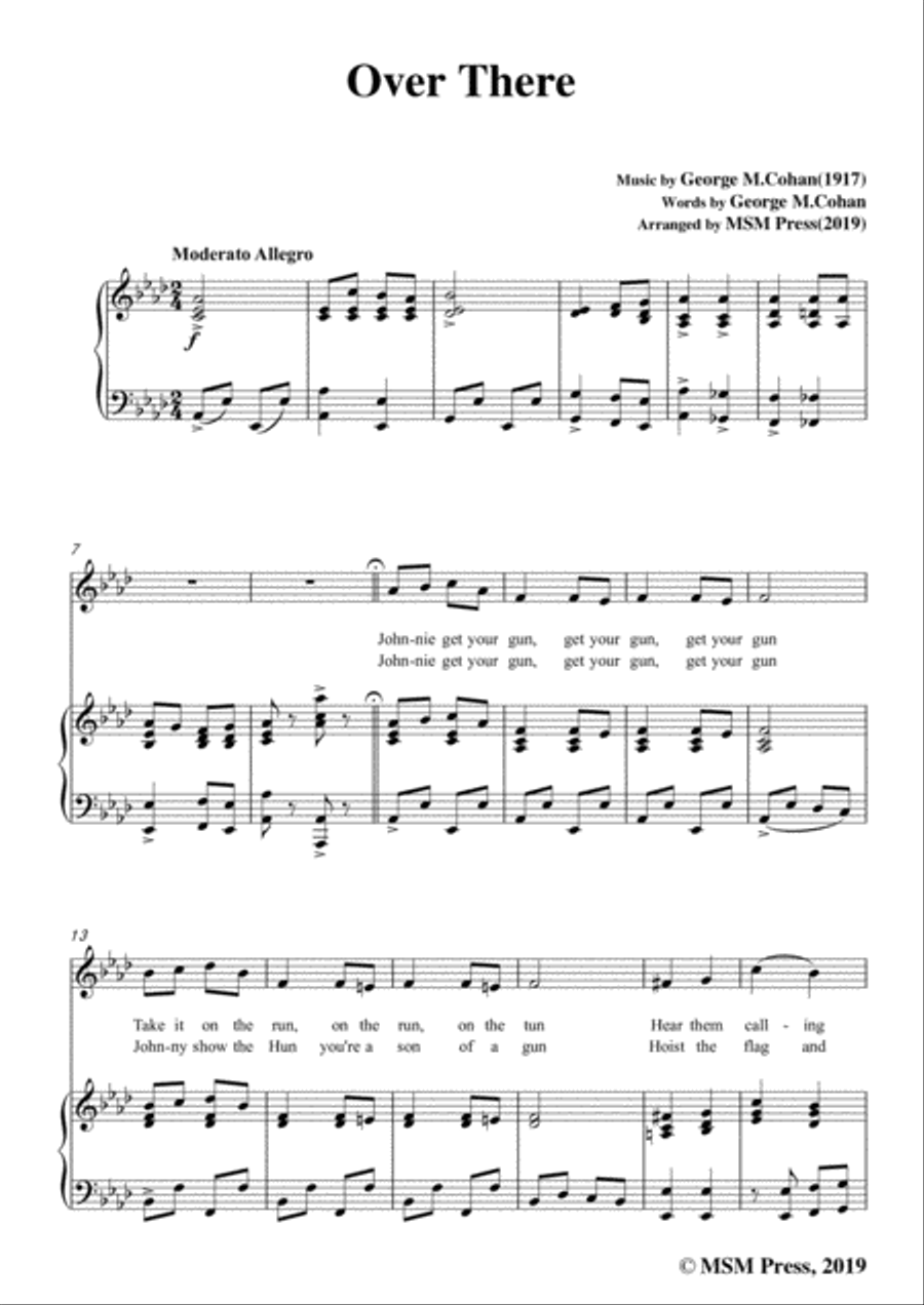 George M. Cohan-Over There,in A flat Major,for Voice&Piano Voice scores gallery preview page 3
