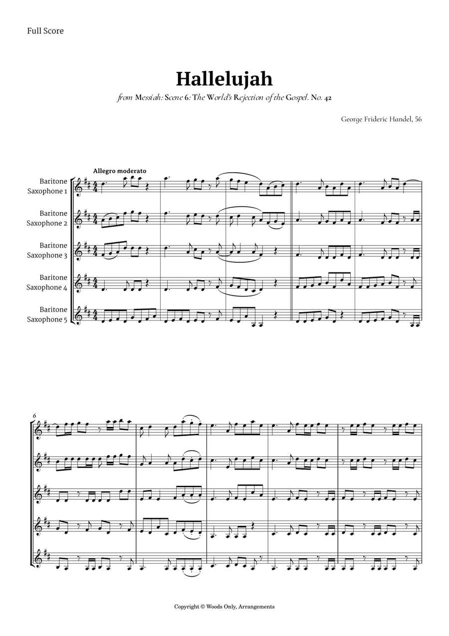 Hallelujah from Messiah by Handel for Baritone Sax Quintet Saxophone Quintet scores gallery preview page 1