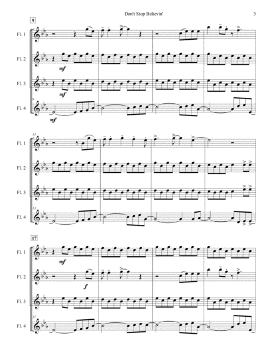 Don't Stop Believin' Woodwind Quartet scores gallery preview page 3