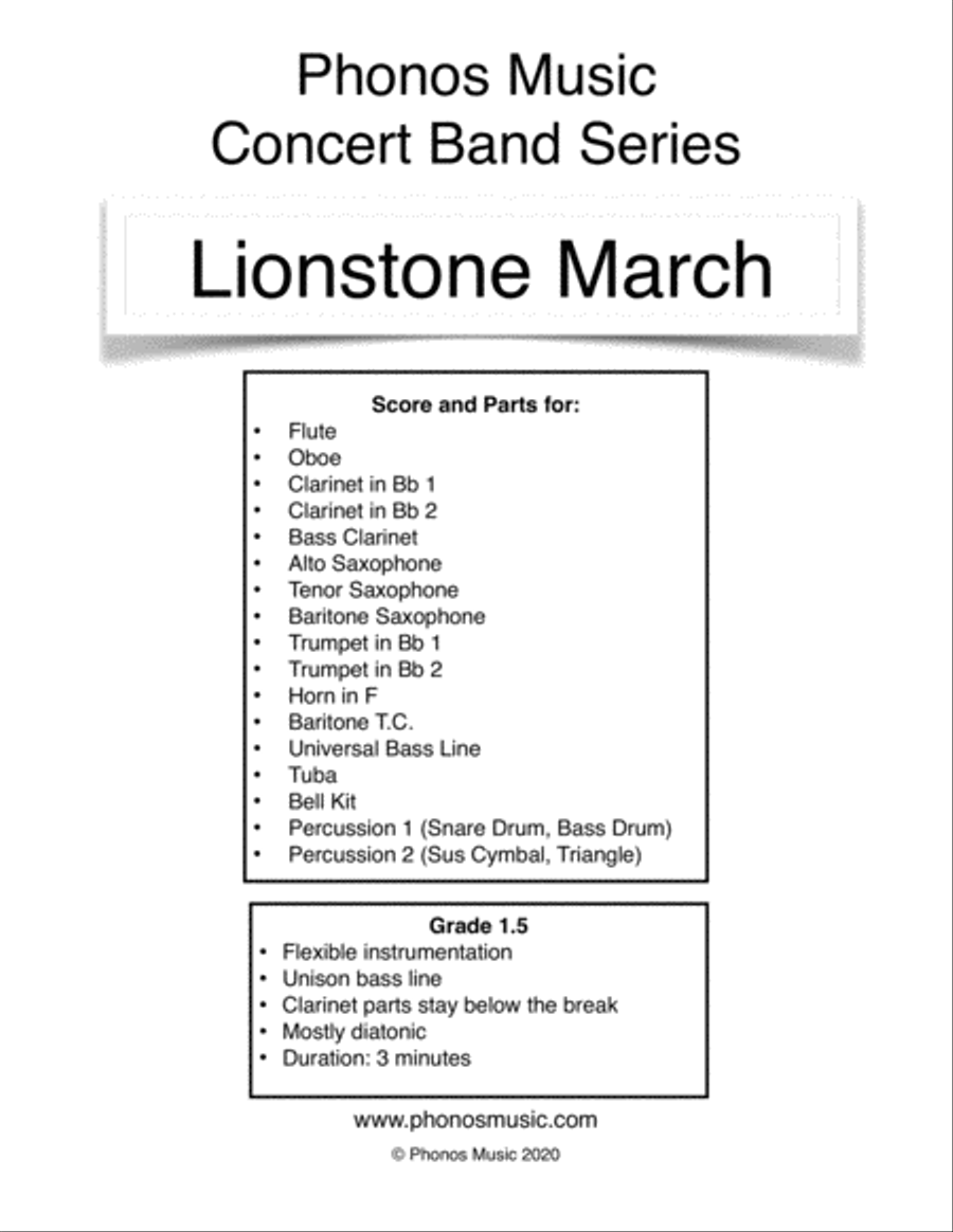 Lionstone March Concert Band scores gallery preview page 1