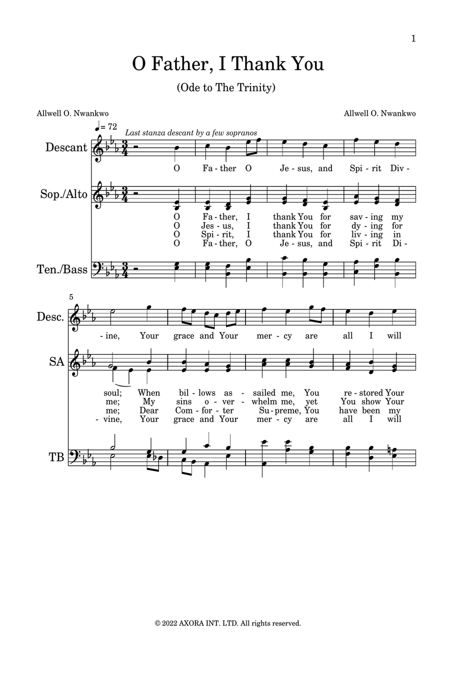 O Father, I Thank You 4-Part scores gallery preview page 1