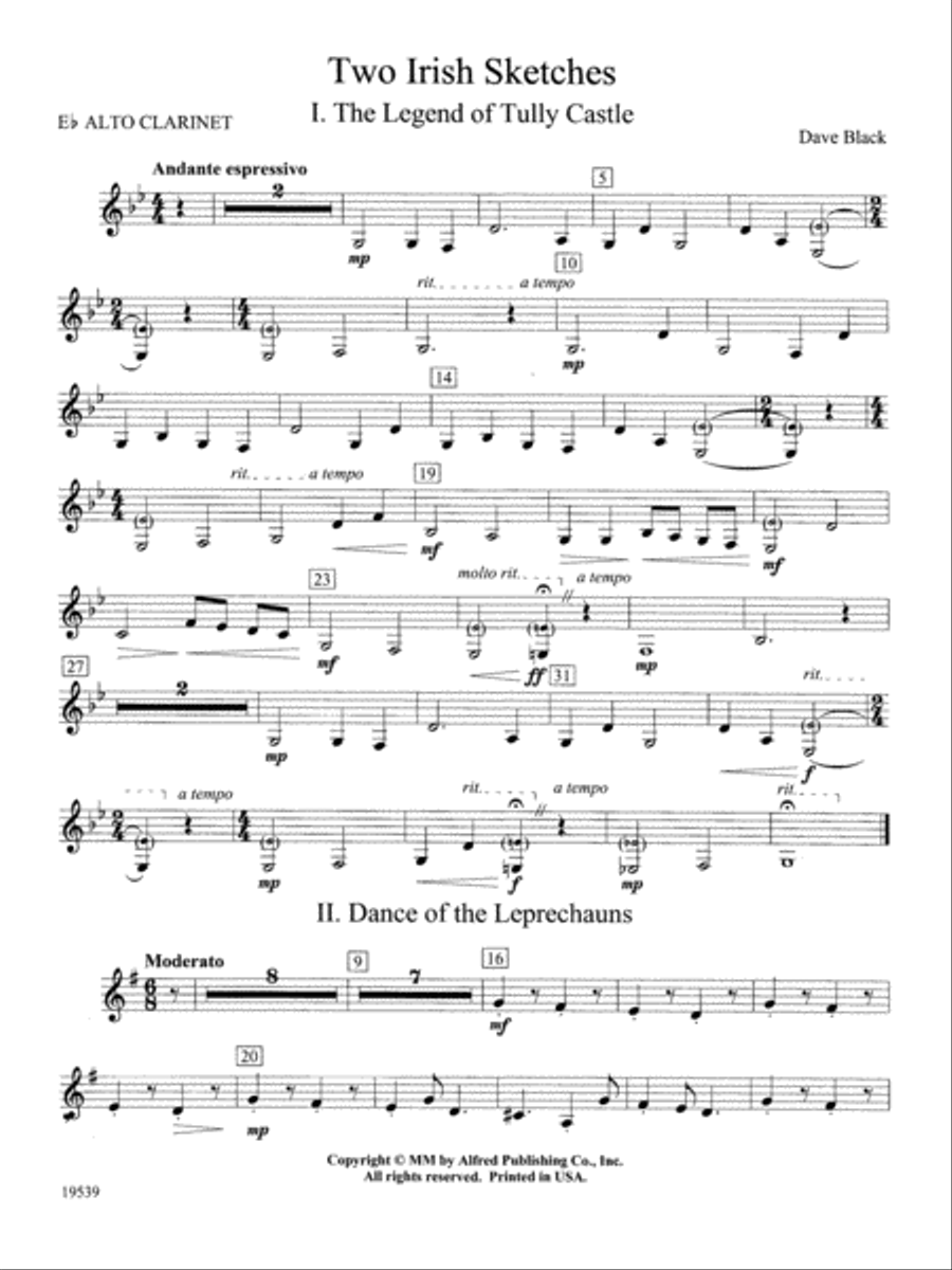 Two Irish Sketches: E-flat Alto Clarinet Concert Band scores gallery preview page 1