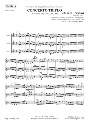 Johann Sebastian Bach's Concerto for 3 violins BWV 1063 transcribed by Dr Zoltan Paulinyi