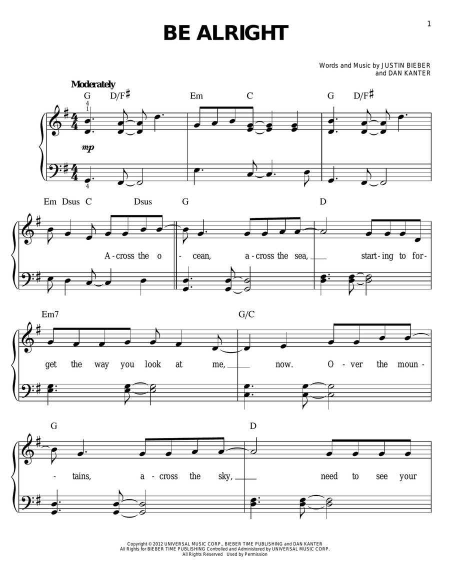 Be Alright Be Alright Easy Piano scores gallery preview page 1