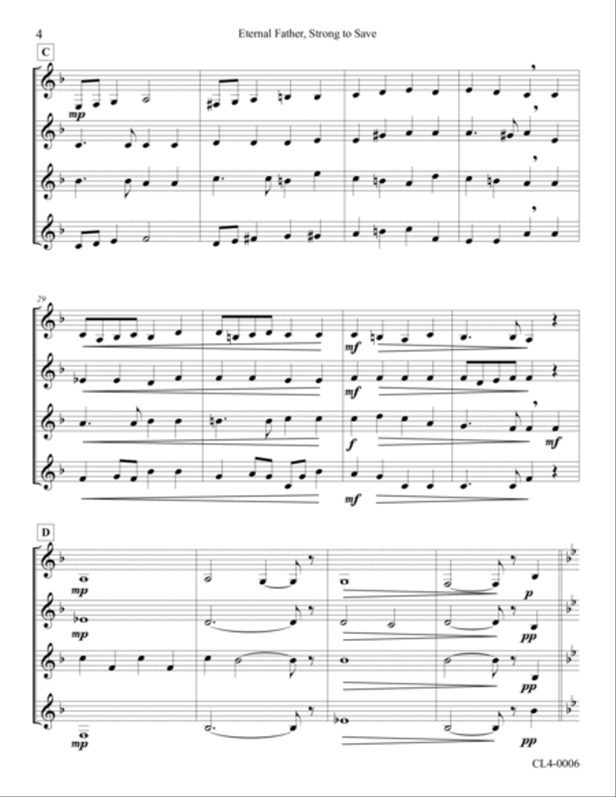 Eternal Father, Strong to Save (Navy Hymn) Woodwind Quartet scores gallery preview page 4