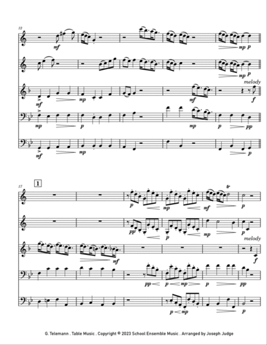 Table Music by Telemann for Brass Quintet in Schools Brass Quintet scores gallery preview page 2