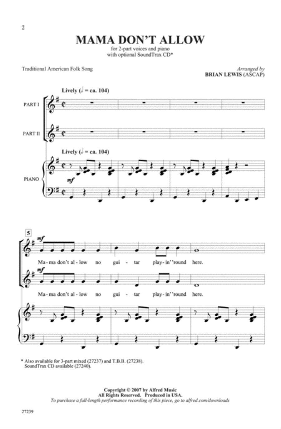 Mama Don't Allow 2-Part scores gallery preview page 2