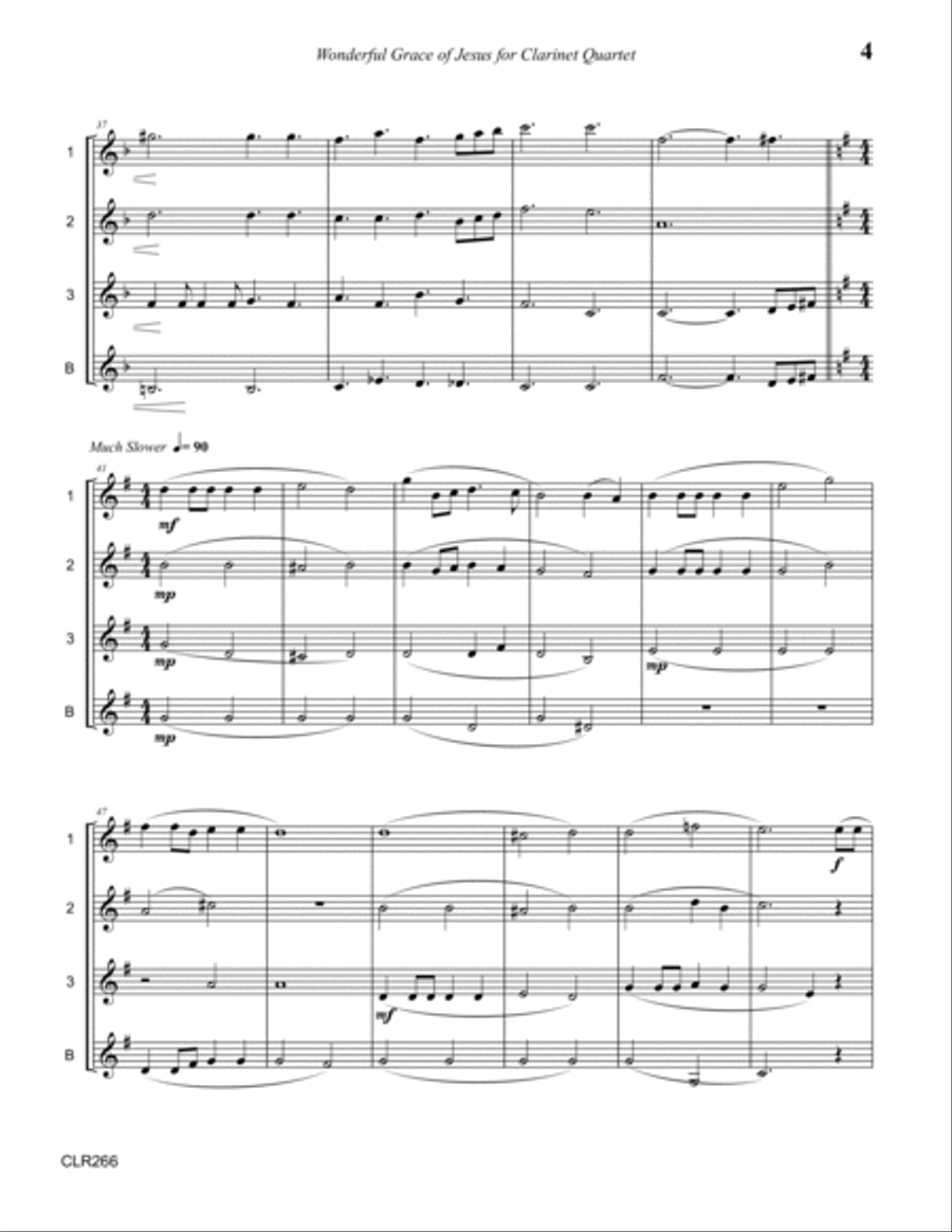 WONDERFUL GRACE OF JESUS - SSSS or SSSB CLARINET QUARTET (unaccompanied) Clarinet Quartet scores gallery preview page 4