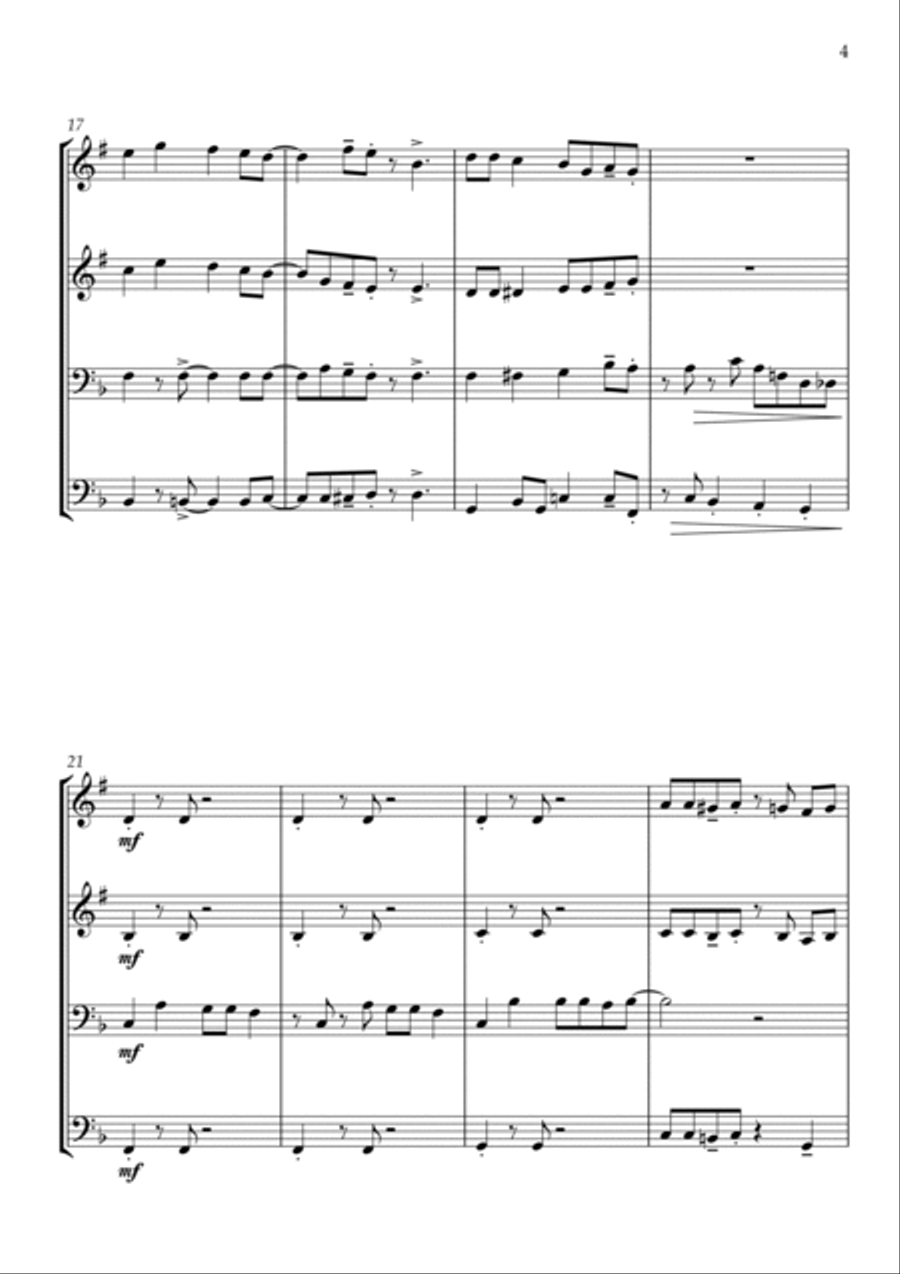 Kana Kaloka (here Comes Santa Claus) Brass Quartet scores gallery preview page 5