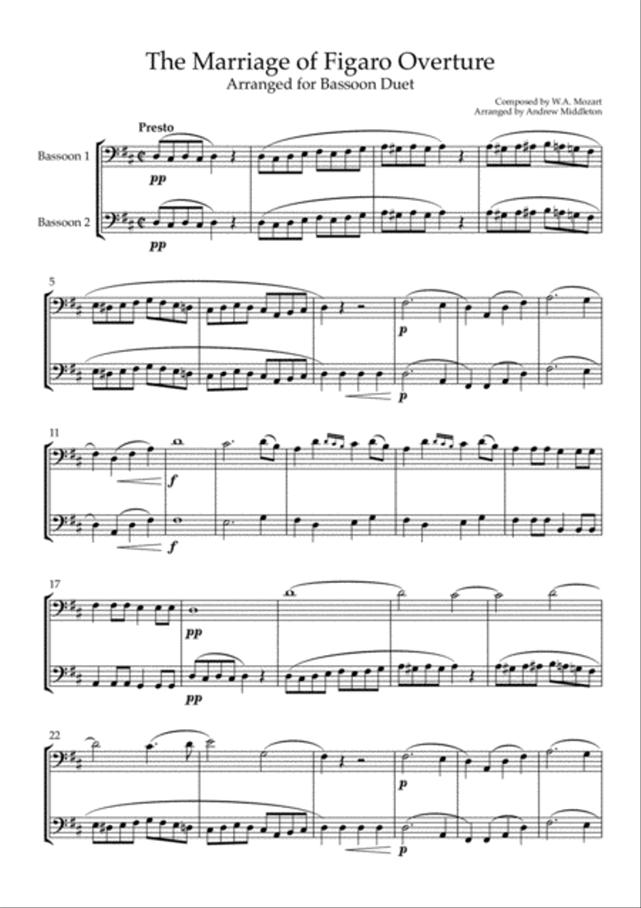 The Marriage of Figaro Overture for Bassoon Duet Woodwind Duet scores gallery preview page 3