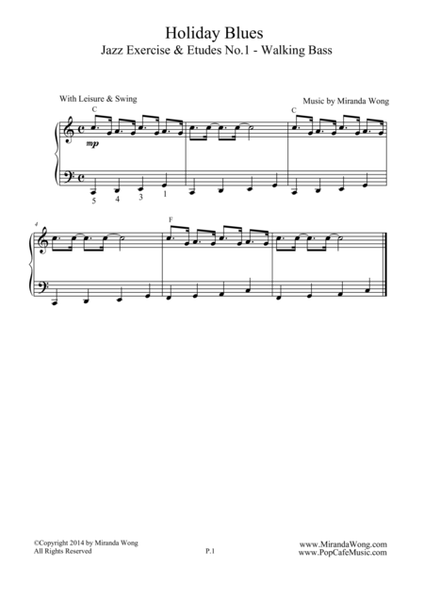 Jazz Exercises & Hanon No.1 - Walking Bass Method for Piano (Easy Swing) image number null
