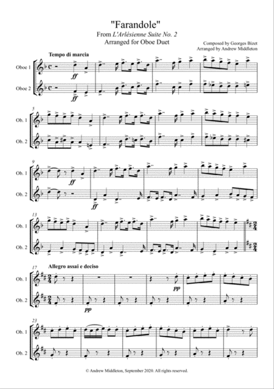 Farandole from L'Arlesienne Suite No. 2 arranged for Oboe Duet Woodwind Duet scores gallery preview page 3