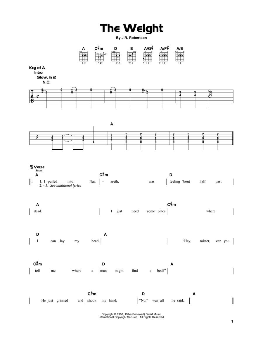 The Weight The Weight Acoustic Guitar scores gallery preview page 1