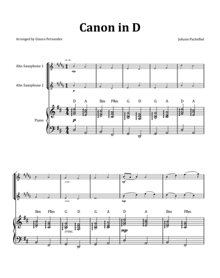 Canon by Pachelbel - Alto Saxophone Duet with Piano and Chord Notation