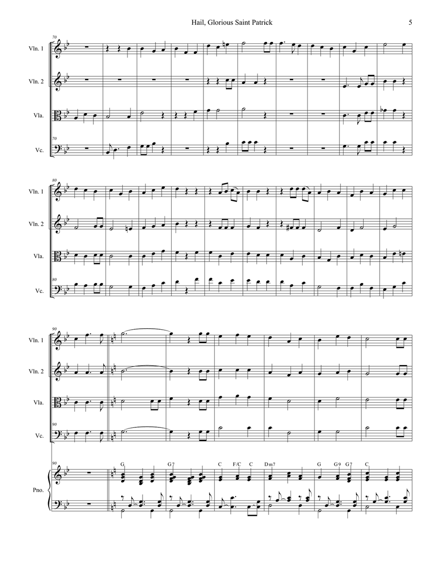 Hail, Glorious Saint Patrick (String Quartet and Piano) String Quartet scores gallery preview page 5