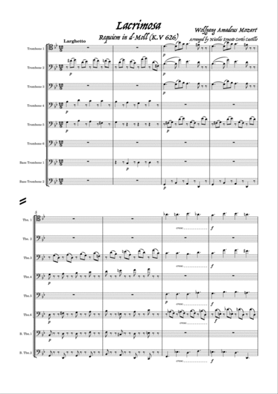 Lacrimosa (from Requiem in D minor, K. 626) for Trombone Choir Large Ensemble scores gallery preview page 2