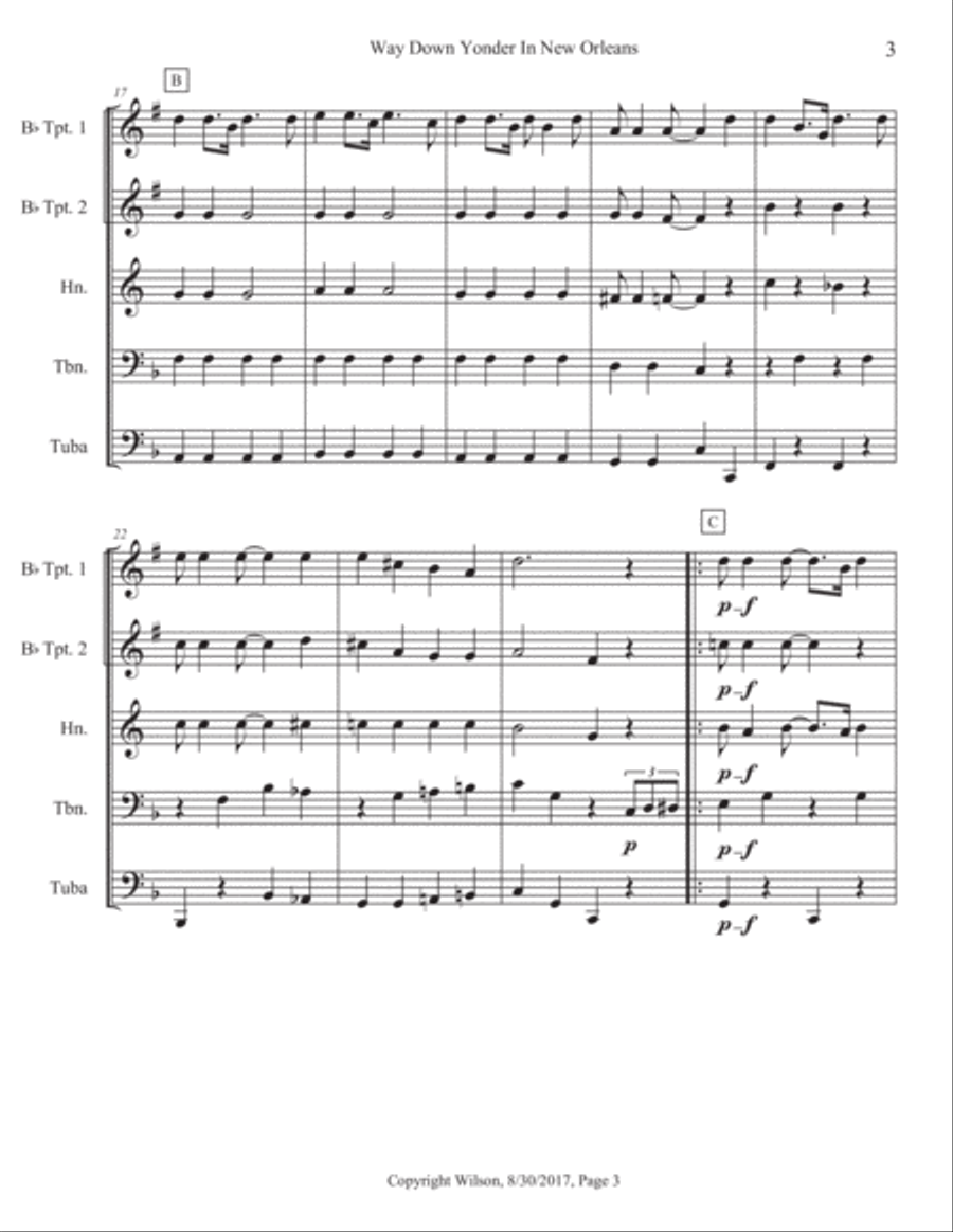 Way Down Yonder in New Orleans Brass Quintet scores gallery preview page 4