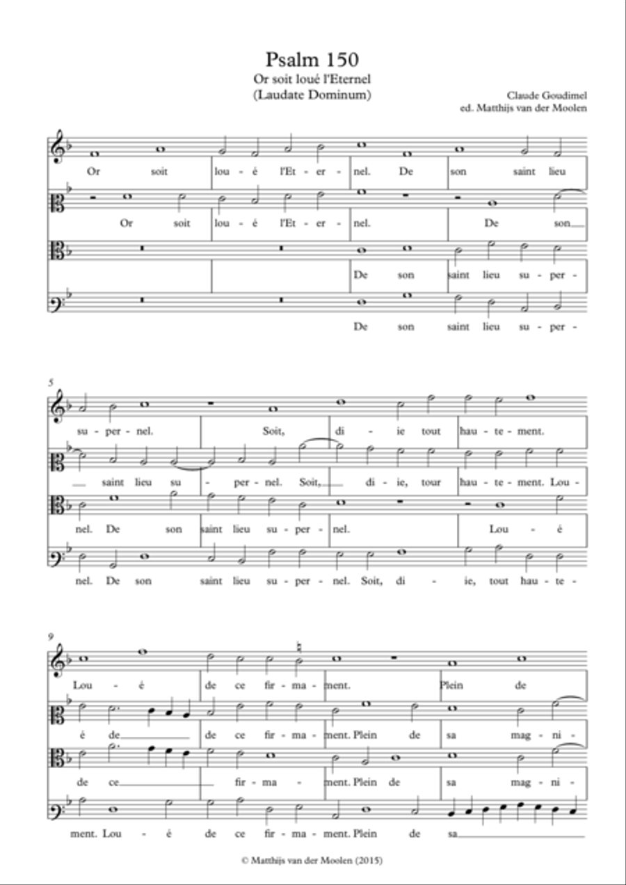 Psalm 150: Or soit loué l'Eternel / Laudate Dominum (Urtext) 4-Part scores gallery preview page 1