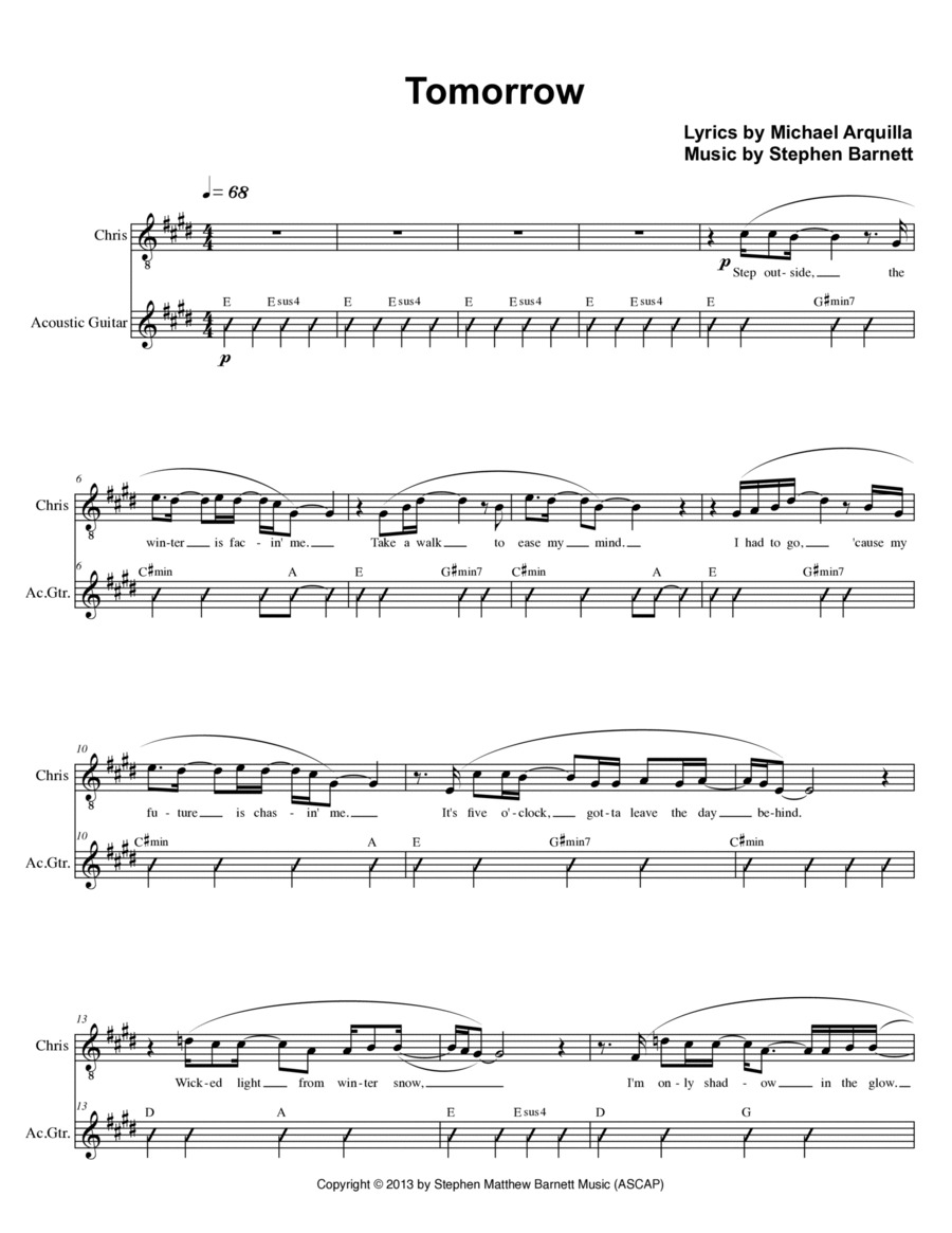 Tomorrow Piano, Vocal, Guitar scores gallery preview page 1