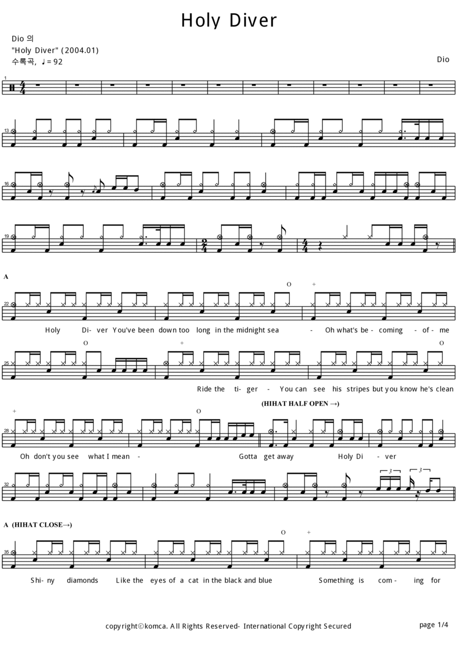 Holy Diver Holy Diver Drum Set scores gallery preview page 1