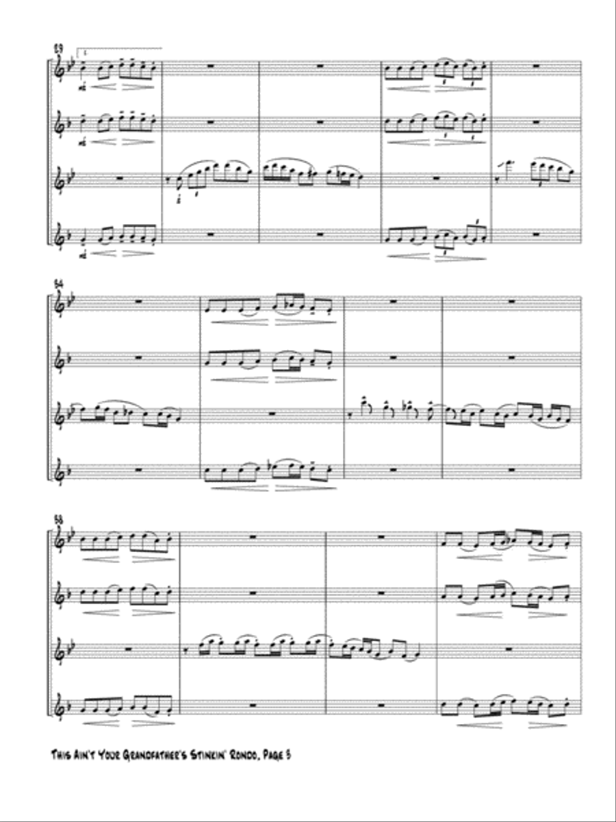 This Ain't Your Grandfather's Stinkin' Rondo for SATB Saxophone Quartet Saxophone Quartet scores gallery preview page 4