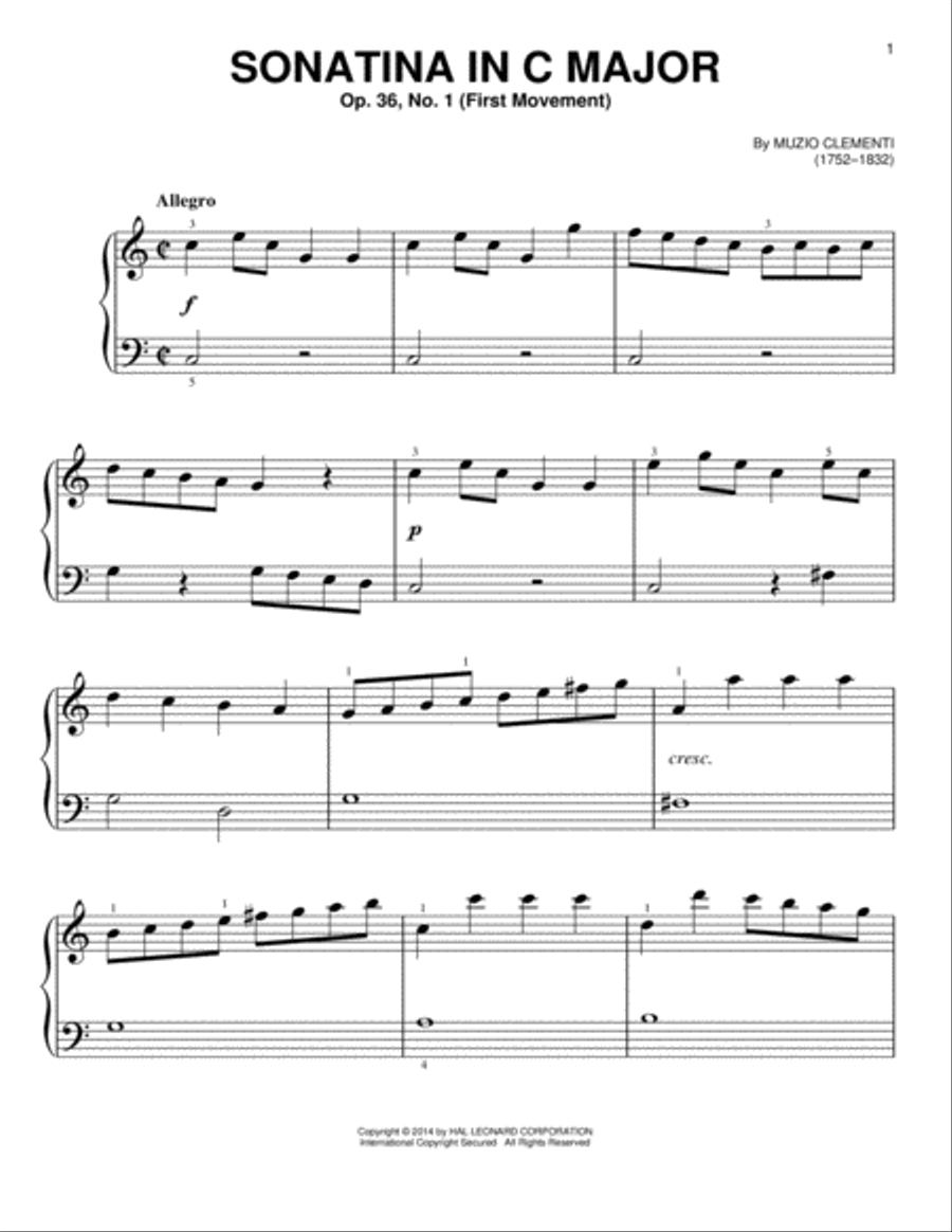 Sonatina in C Major, Op. 36, No. 1 Easy Piano scores gallery preview page 1