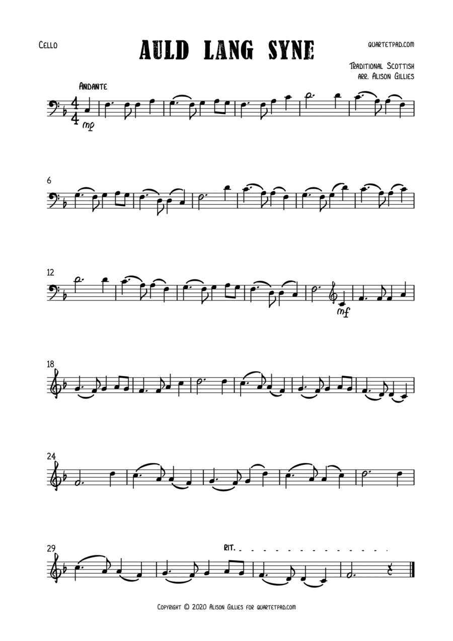 Auld Lang Syne - Solo Cello Cello Solo scores gallery preview page 1