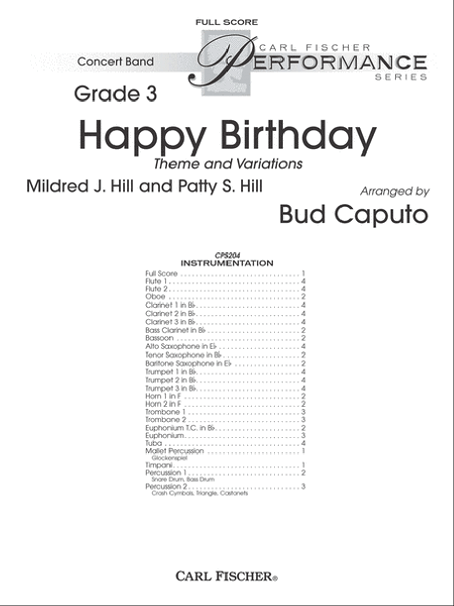 Happy Birthday Theme and Variations Concert Band scores gallery preview page 1