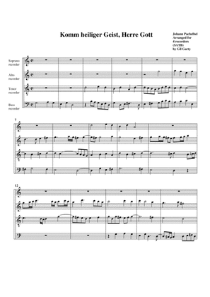 Book cover for Komm heiliger Geist, Herre Gott (arrangement for 4 recorders)