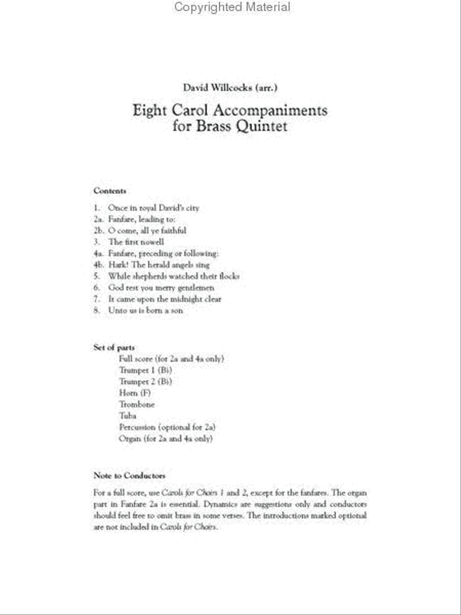 Eight Carol Accompaniments for Brass a 5