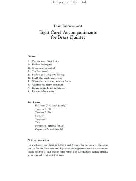 Eight Carol Accompaniments for Brass a 5 by David Willcocks Brass Quintet - Sheet Music