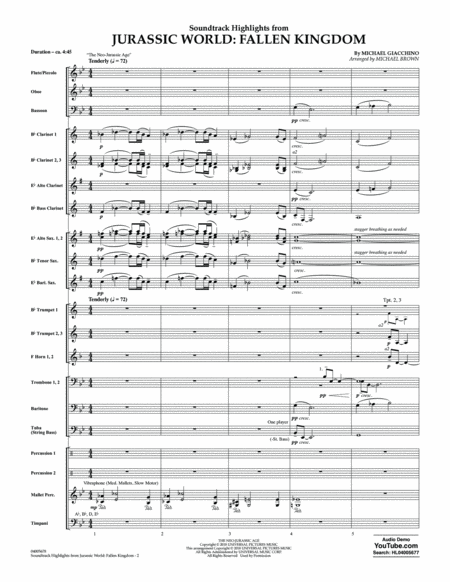 Highlights from Jurassic World: Fallen Kingdom (arr. Michael Brown) - Conductor Score (Full Score)