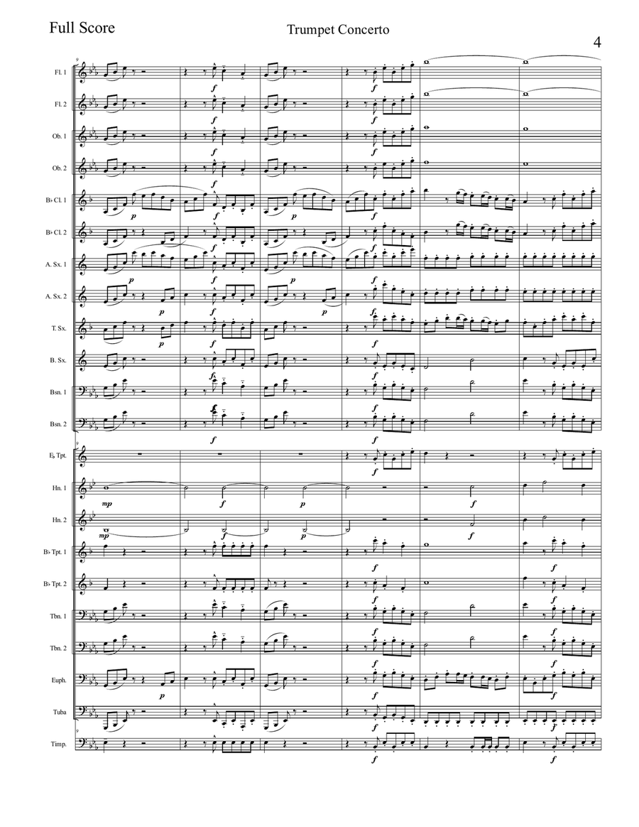 Haydn - Trumpet Concerto in Eb transcribed for Concert Band - First Movement (Score and Parts) Concert Band scores gallery preview page 4