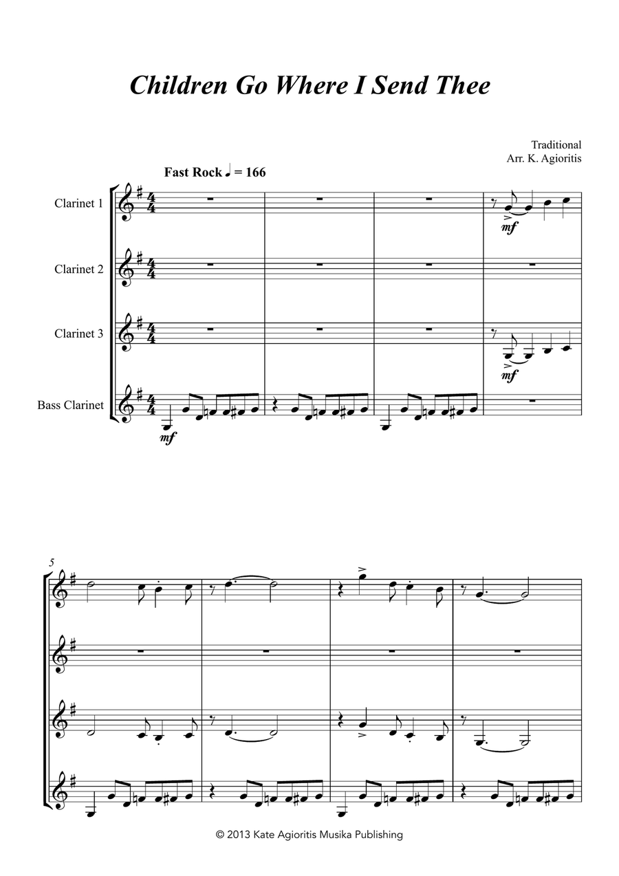Children Go Where I Send Thee - For Clarinet Quartet Clarinet Quartet scores gallery preview page 2