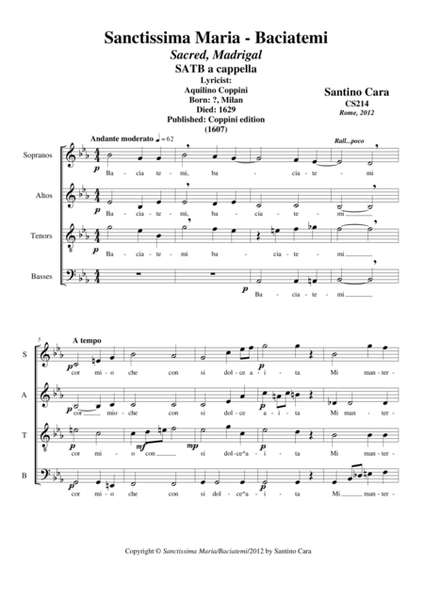 Sanctissima Maria-Baciatemi - Sacred Madrigal for Choir SATB a cappella image number null