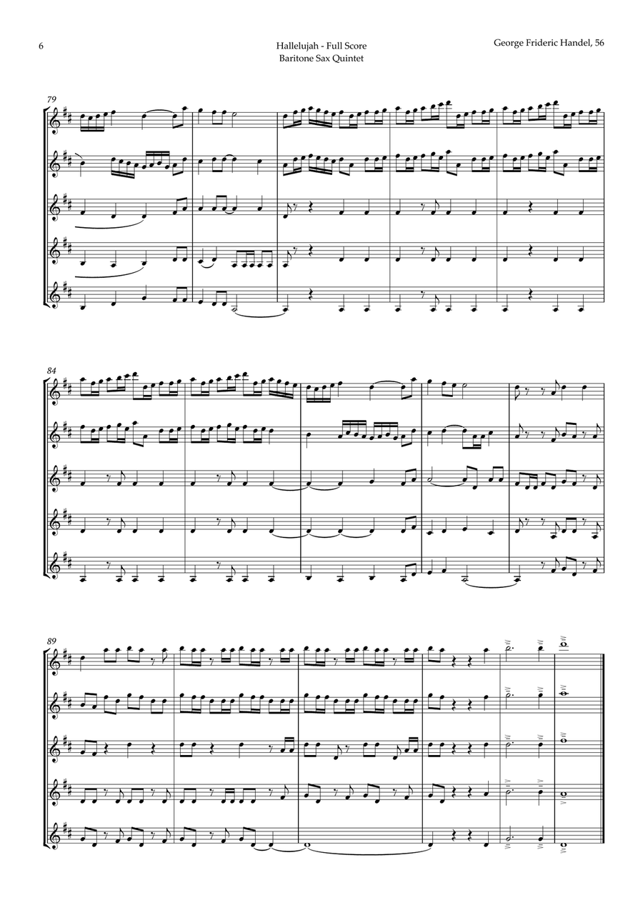 Hallelujah from Messiah by Handel for Baritone Sax Quintet Saxophone Quintet scores gallery preview page 6